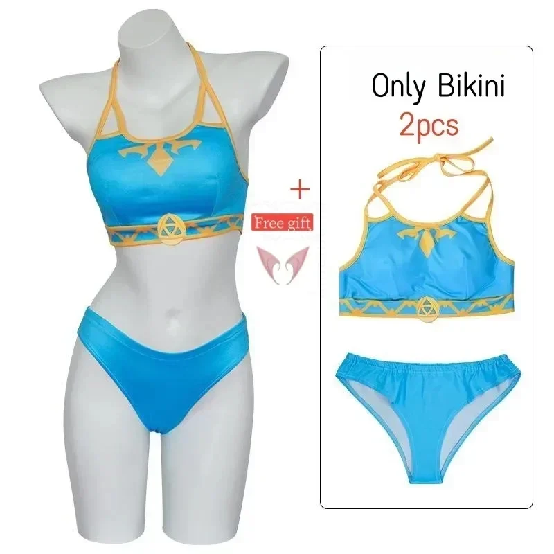 (#^.^#) 2026 New Princess Summer Swimwear Sexy Swimsuit Cosplay Zelda Ears Soft Blue Bikini Set →_→LOOK ME