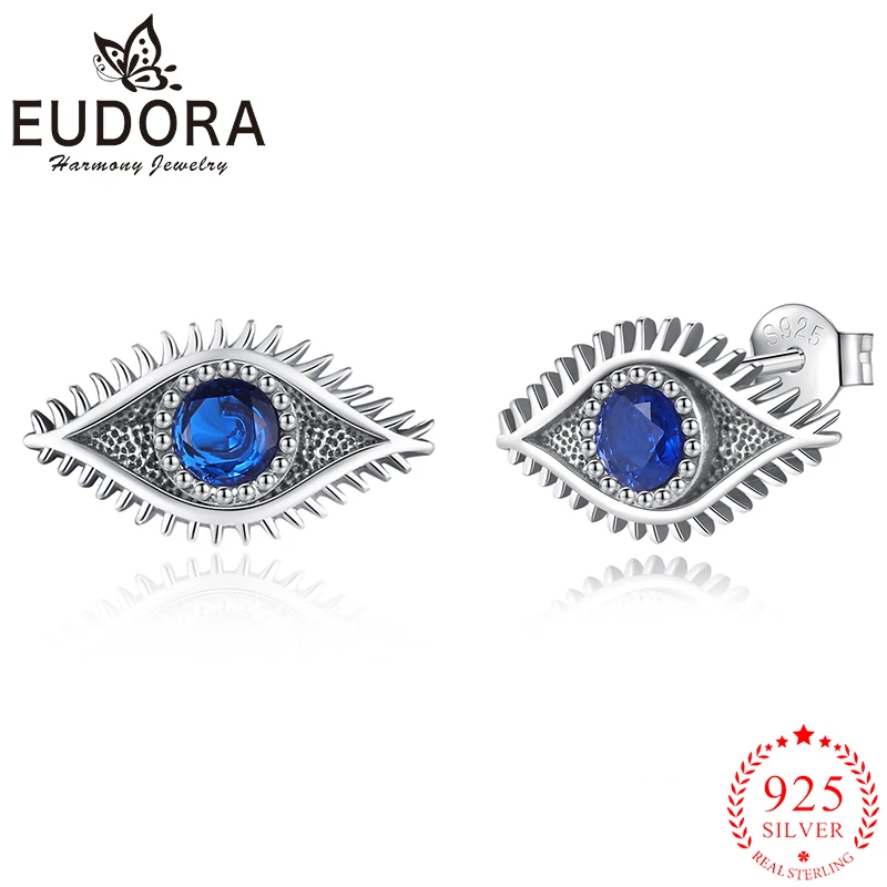 

Eudora 925 Sterling Silver Evil Eye Earrings Blue Zircon Woman Personality Jewelry Lucky Eye Fashion Earrings Party Gift