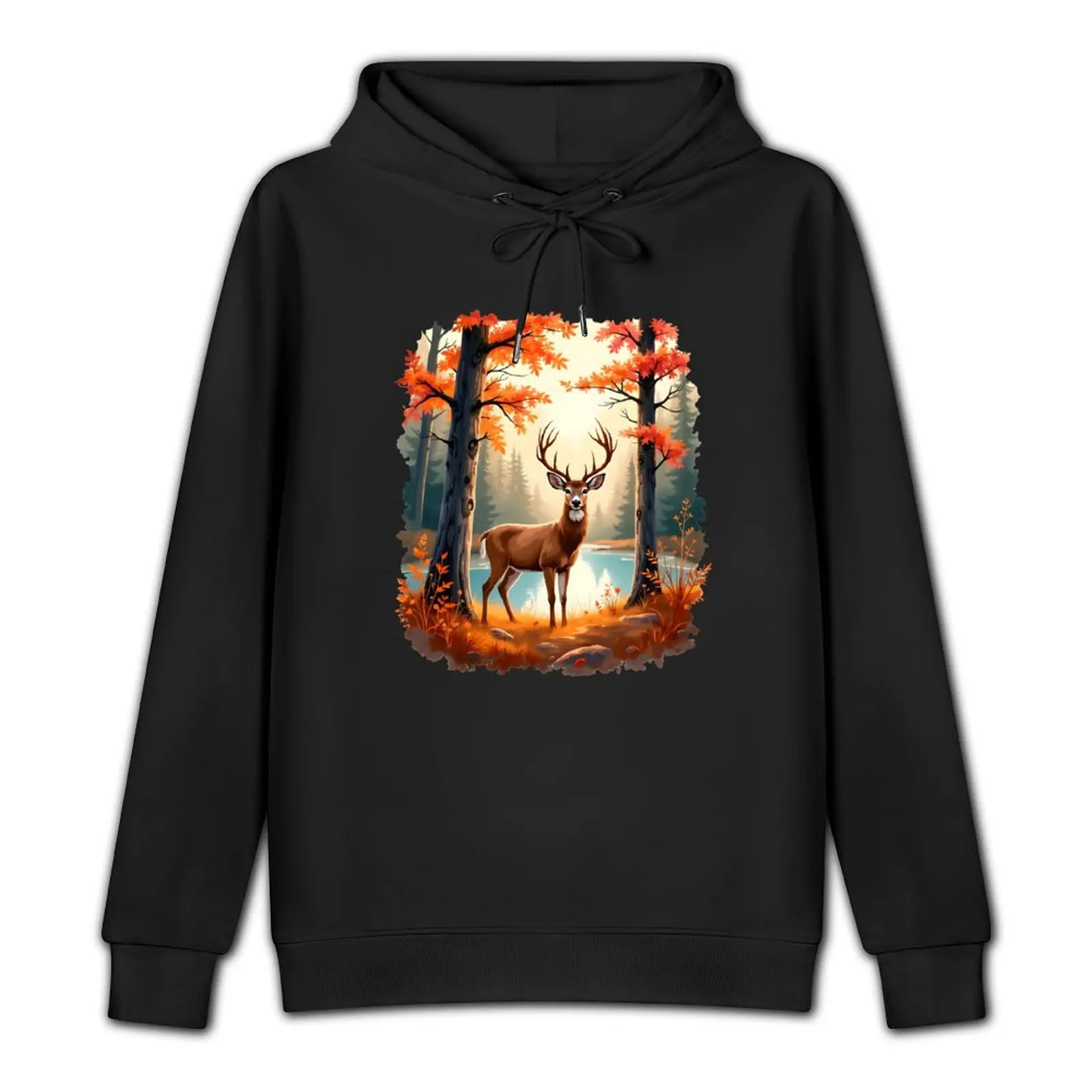 The majestic deer and the magical colors of autumn Pullover Hoodie anime clothing fashion men men's hoodie sweatshirt