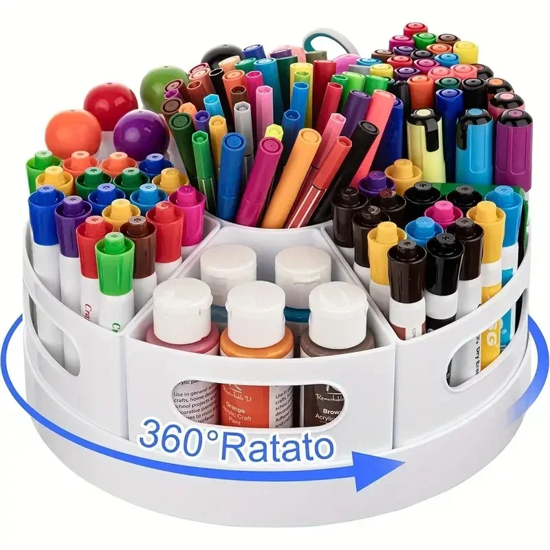 360 Degree Rotating Desk Organizer 7 Removable Bins Multi-Functional Pen Holder Stationery Storage Rack Office School Accessorie image 2