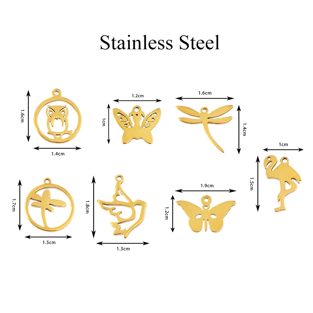 10pcs Stainless Steel Animal Charms Bird/Crane/Dragonfly Pendants for Making Anklet Bracelet Necklace DIY Handmade Accessories