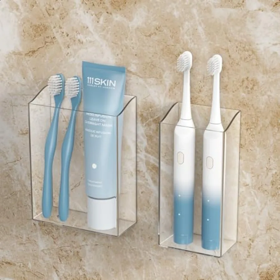 

Держатель для зубных щеток для ванных комнат. Комплект из 2 акриловых прозрачных держателей для зубных щеток. Настенный держатель для зубной пасты и зубных щеток для ванной.