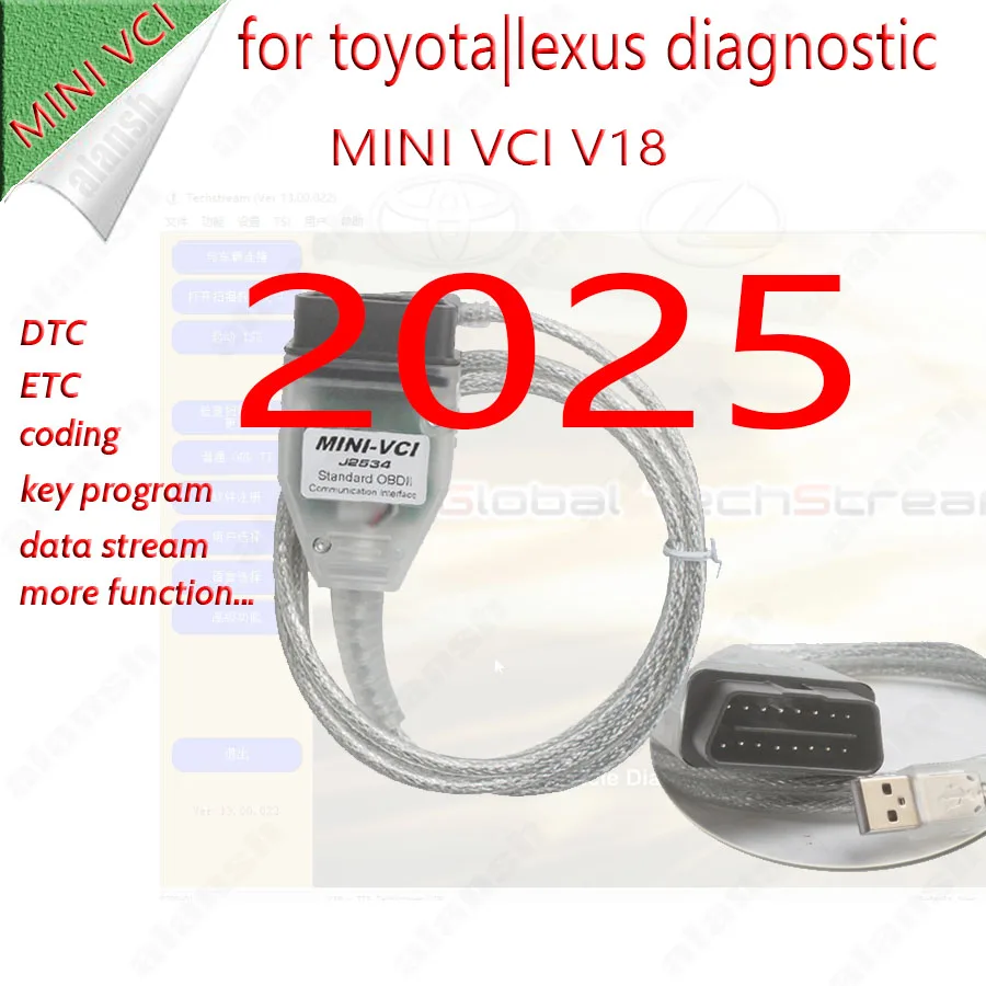 2026 Mini Vci for Toyota Lexus TIS Techstream V18 Minivci FTDI J2534 Auto Scanner OBD OBD2 Car Diagnostics MINI-VCI Cable nitro