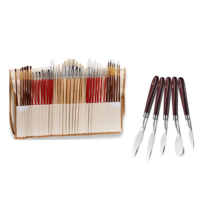 

43PCS Paint Brushes Superior Hair Artists Flat Round Point Tip Paint Brush Set For Watercolor Oil Painting Supplies