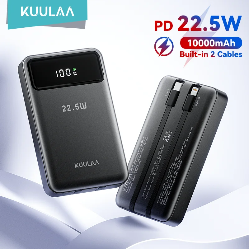 KUULAA 10000 мАч powerbank 22,5 Вт портативное зарядное устройство двойной кабель быстрая зарядка портативный аккумулятор power bank для iPhone 16 15 14 Xiaomi