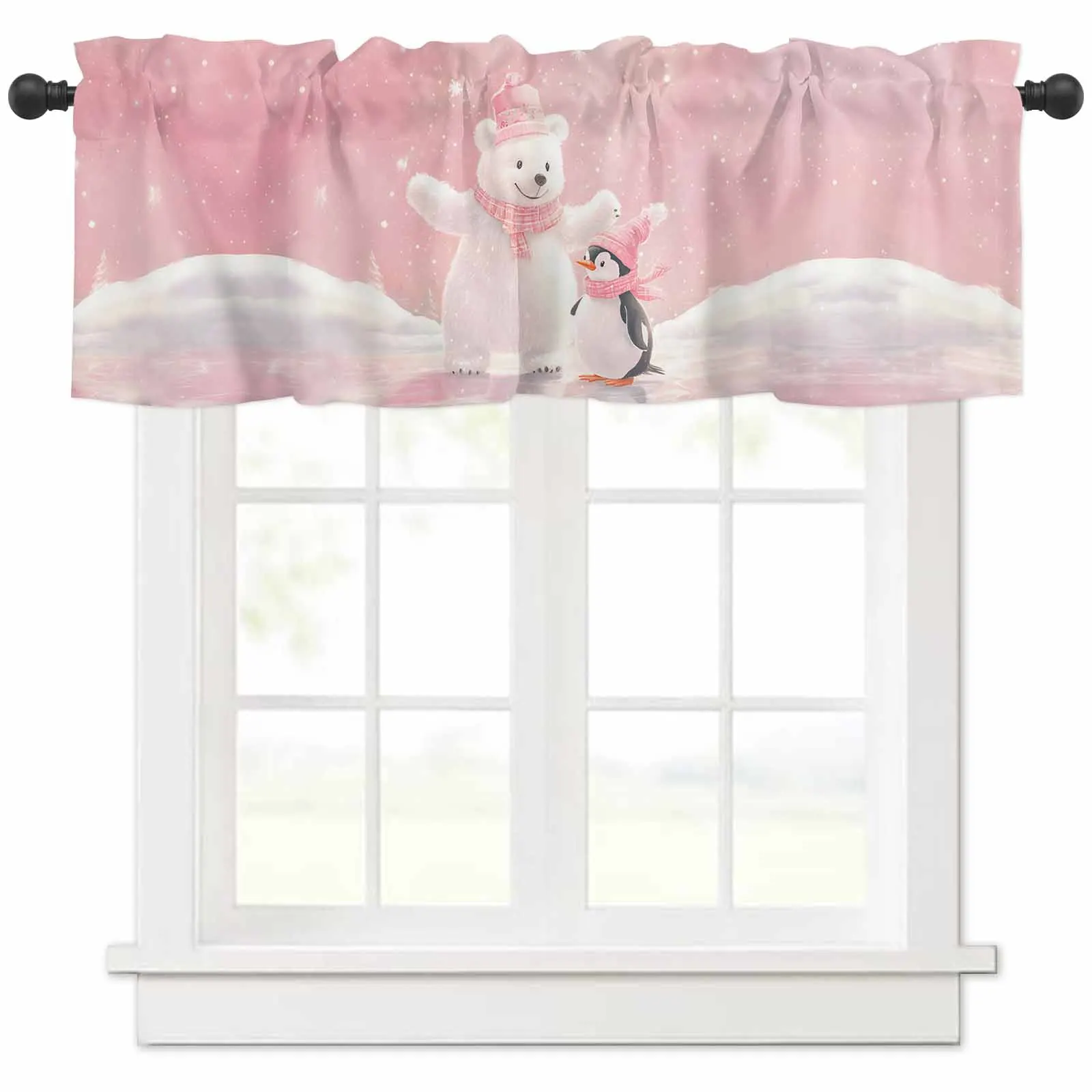 Christmas Pink White Bear Penguin Short Curtains Kitchen Cafe Wine Cabinet Door Window Small Curtains Home Decoration