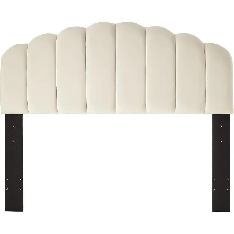 

Tufted Velvet Upholstered Headboard Channel, Queen Full Size Bed adjusted height 42-50 inch, Cream