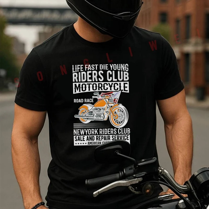 

Life Fast Die Young Riders Club Motorcycle Men's T-shirt Summer Cotton Short Sleeved Casual TShirt O-Neck Unisex Tops