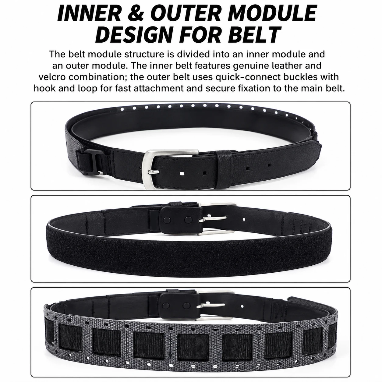 Tactical Low Visibility Duty Belt Concealed Carry Modular Leather Belt with MOLLE System, RFID Storage Management, Quick Detach