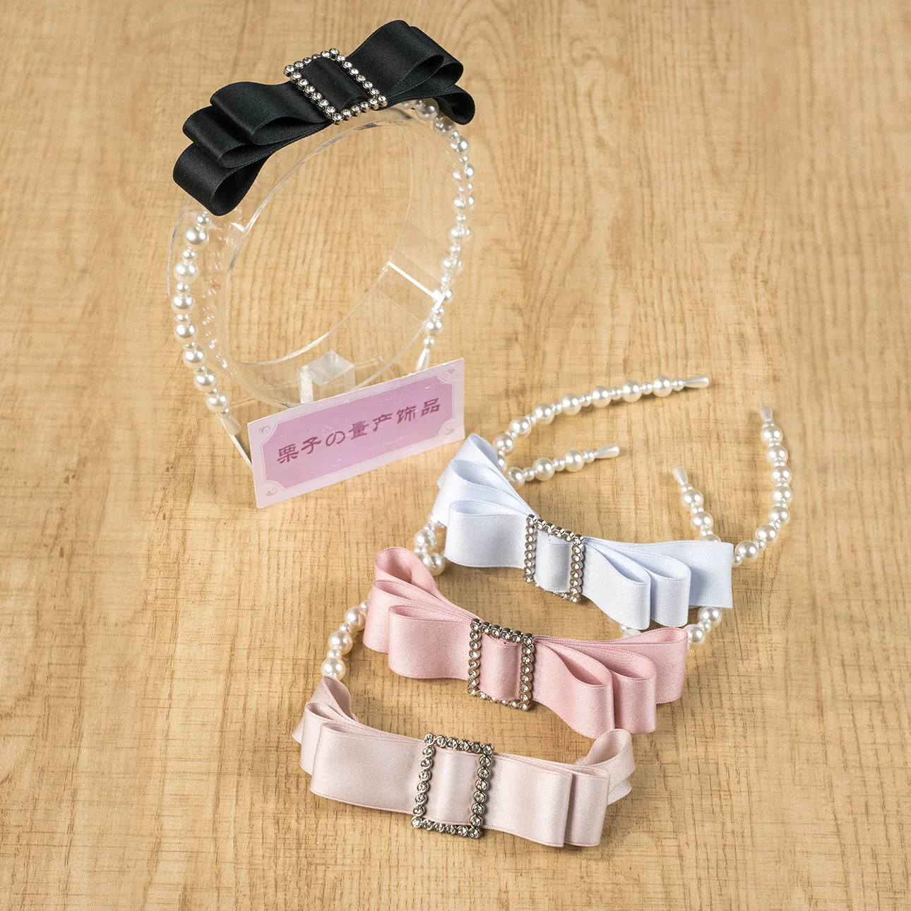 

Japanese Pearl Headband High-end Square Diamond Bow Headbands Sweet Retro French Fairy Headdress Hair Accessories for Women
