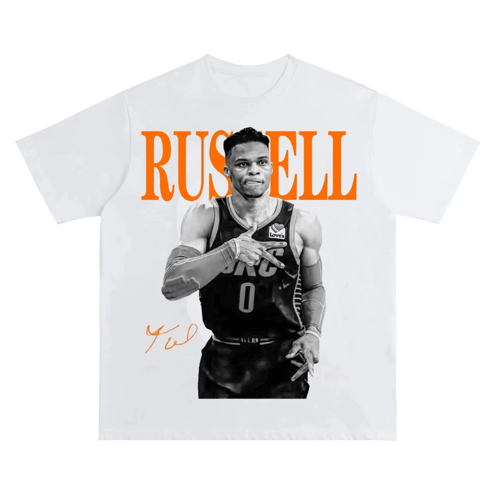 2026 New Russell Westbrook Parent‑Child Matching Unisex Oversized T‑Shirt Vintage Portrait Signature Front Print Streetwear Tops