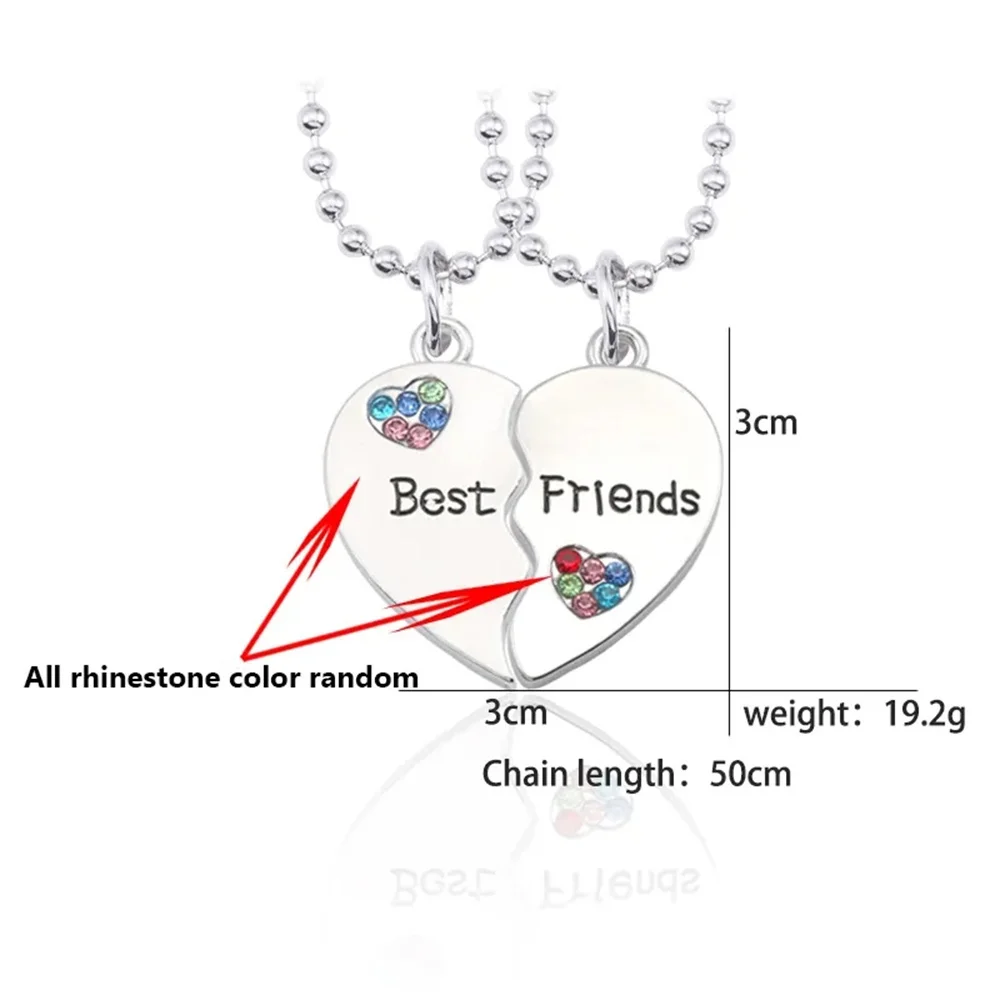 2 Pcs/set Best Friends Pendant Necklace Ful Rhinestone Love Heart Bff Necklaces Pendants Corlour Friendship Couple Necklace