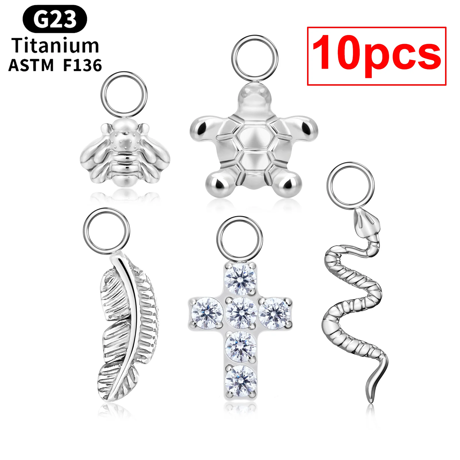 10pcs Titanium DIY Pendant Turtle Cool Snake Bee Feather Cross Perforated Accessories Suitable for Earring Hoop Fashion jewelry