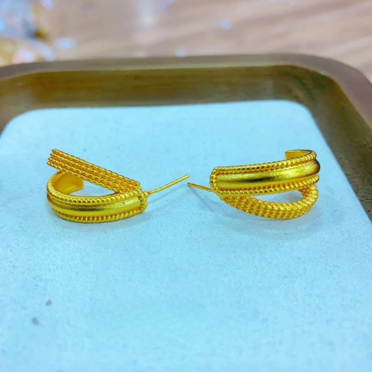 Luxury 18 K Gold Color Double Ring Earrings for Women Girlfriend Wedding Birthday Stud Earrings Jewelry Gifts Not Fade