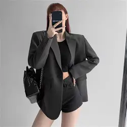 Spring and Autumn Versatile New High end Sensation Street Explosion Black Design Casual Fashion Western Style Suit