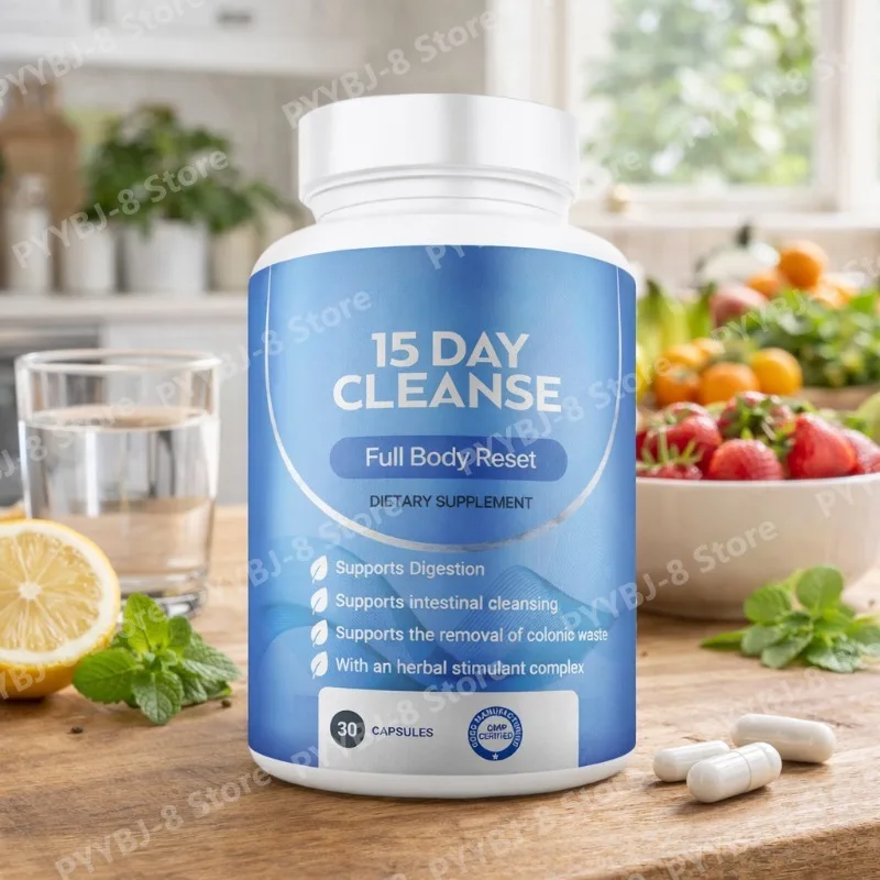 15 Day Cleanse Capsule with Plant Leaves & Probiotics Support Men & Women Digestive Health, Bloating Relief 60 Count Per Bottle