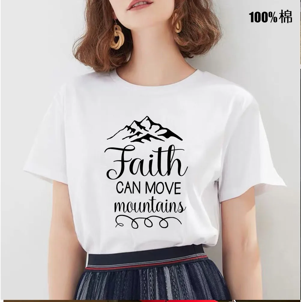 FAITH CAN MOVE MOUNTAINS Letter Print Women tshirt Cotton Casual Funny t shirt For Lady Girl Top Tee Hipster Drop Ship