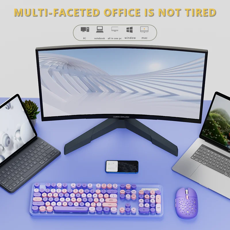 104Keys 2.4G Wireless Keyboard Mouse Set Gaming Ergonomic Colorful Retro Round Keycap Keyboard Mouse Combo for Laptop Desktop - Image 4