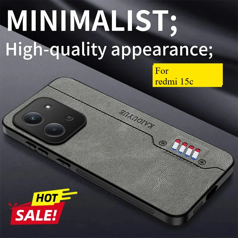

For Redmi 15C Case Light Luxury Plain Leather Frosted Soft Edge Back Cover For Redmi 15C 5G Shockproof Bumper Funda