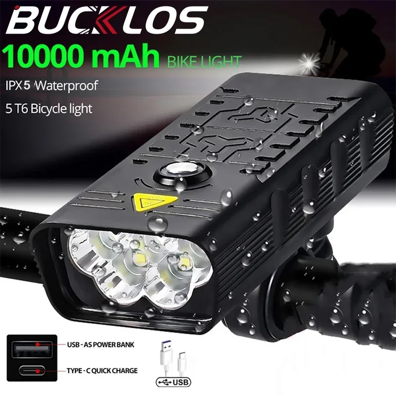 BUCKLOS Bicycle Light USB Recharge Long-range Bike Front Lights 3000lumen 10000mAh Waterproof Cycling Lamp Accessories