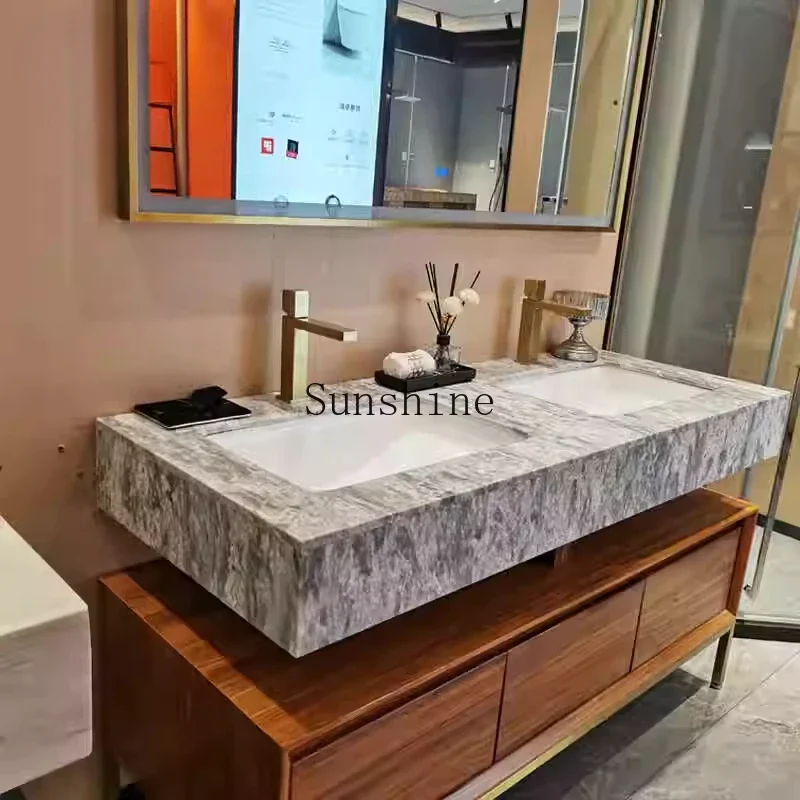 

Villa hotel modern simple solid wood bathroom cabinet combination custom luxury stone washstand FT