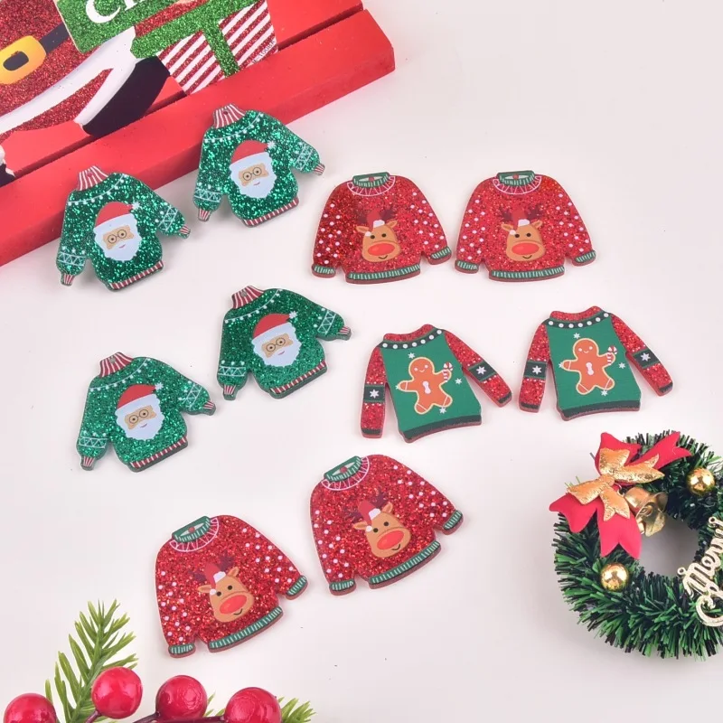 

10pcs/pack Christmas Snata Clothes Acrylic Charms for Women Earring Necklace Jewelry DIY Making