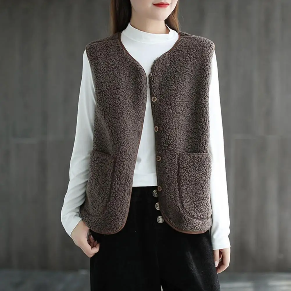 Lightweight Women Vest Stylish V Neck Fleece Vest Coat for Women with Double Pockets Cardigan for Wear Office Outfits Fall