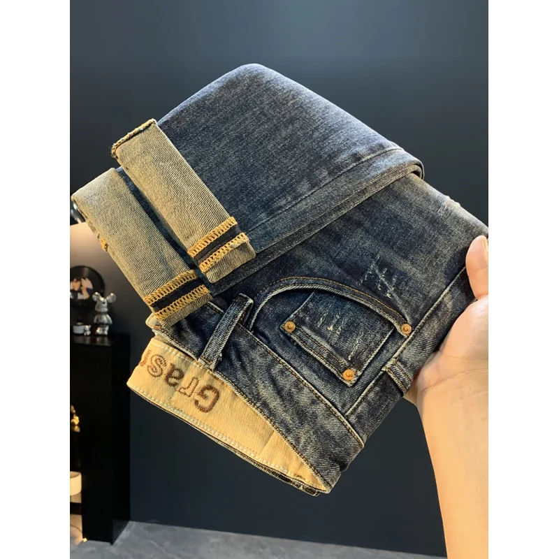 2025年秋新作 メンズマイクロハーレムジーンズ、多用途、カジュアル、伸縮性、スリム、ルーズ、スリムフィット、小脚パンツ