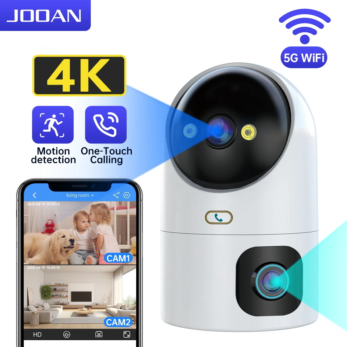 JOOAN 4K PTZ IP Camera 5G Wifi Surveillance Camera Dual Lens Dual Screen Home Auto Tracking CCTV Camera Security Baby Monitor