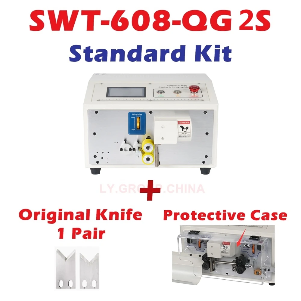 SWT-608-QG-2S 2 Wheels Automatic Wire Tube Sleeving Pipe Wire Cable Cutting Stripping Peeling Machine Touch Screen Control