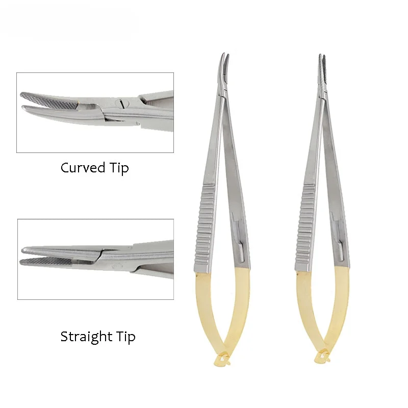 

Dental Orthodontic Implant Needle Holders - TC Head Straight/Curved 14cm/16cm Castroviejo Surgical Dentistry Tool