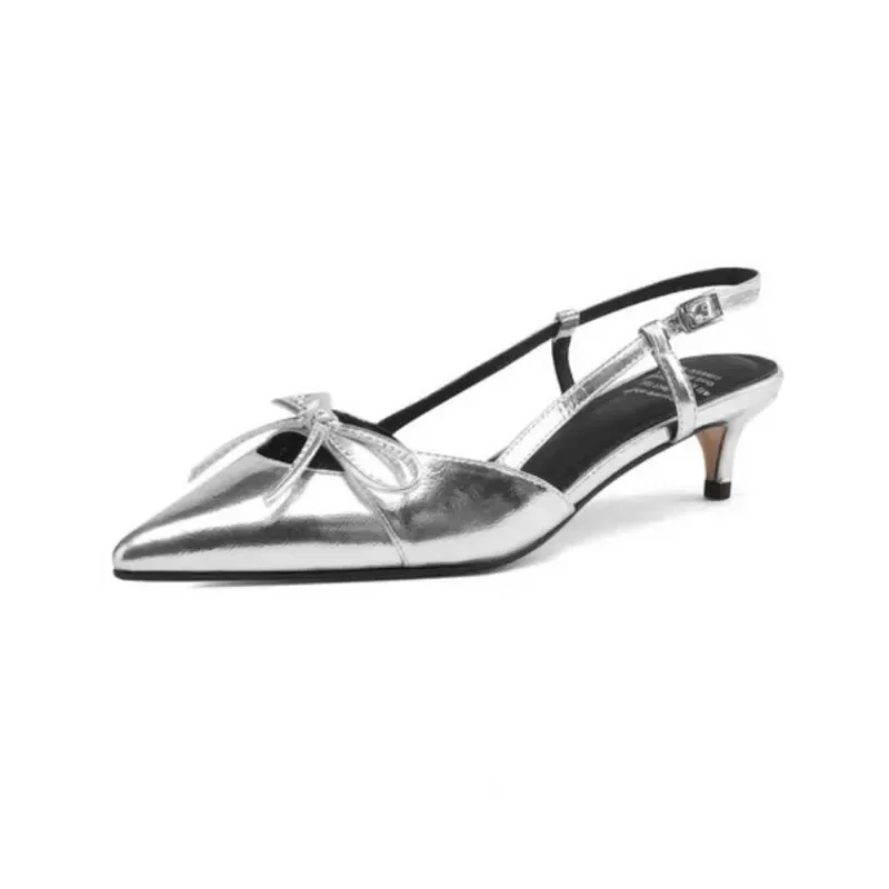 Comemore Bowtie Silver Heel Elegant Party Dress Shoes for Women Sandals Women\'s Pointed Toe Heels Designer Stripper Shoe Talon