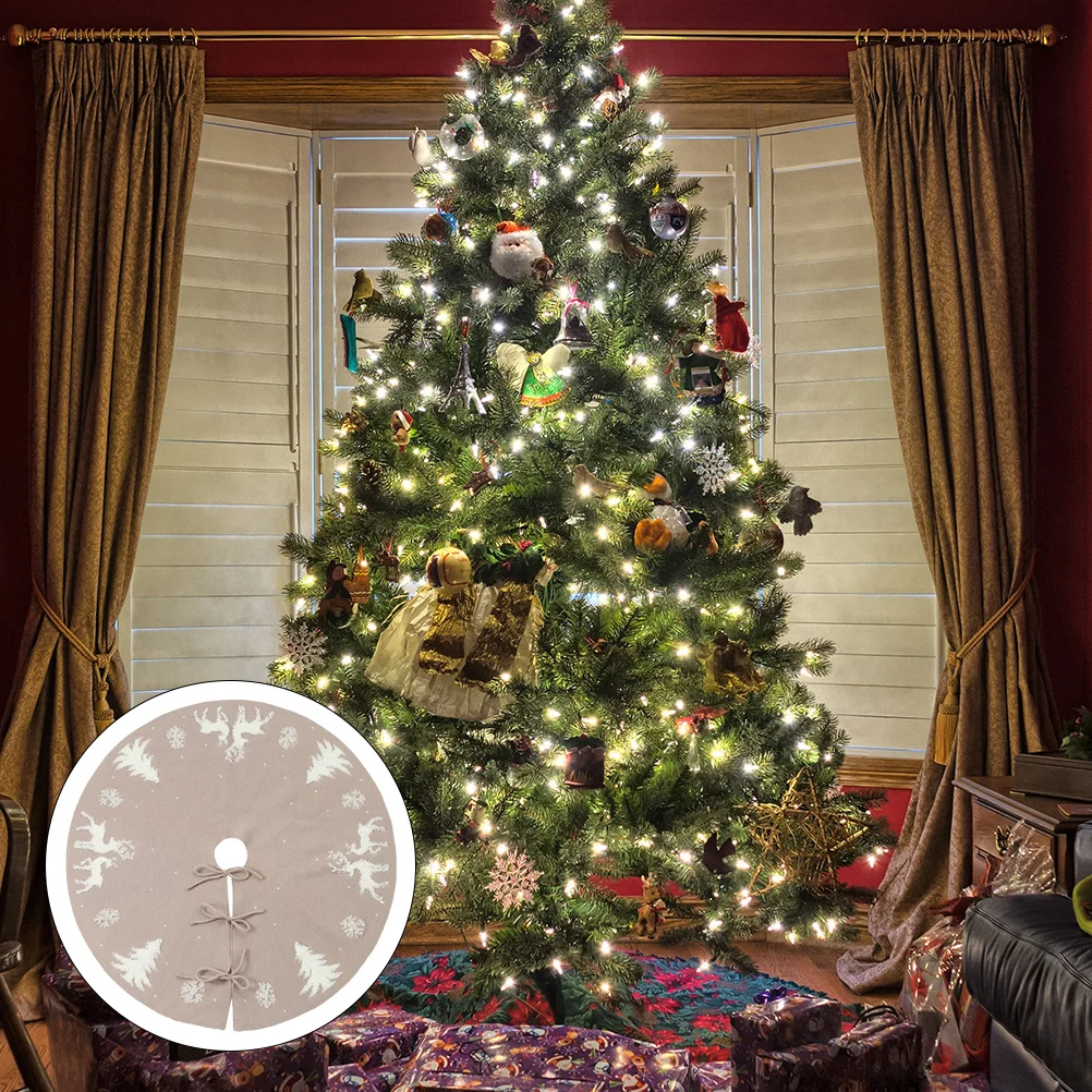 

Christmas Tree Skirt Red Wine Deer Pattern Decorative Floor Mat For Holiday Home Hotel Winery Decoration Xmas Tree Bottom Cover