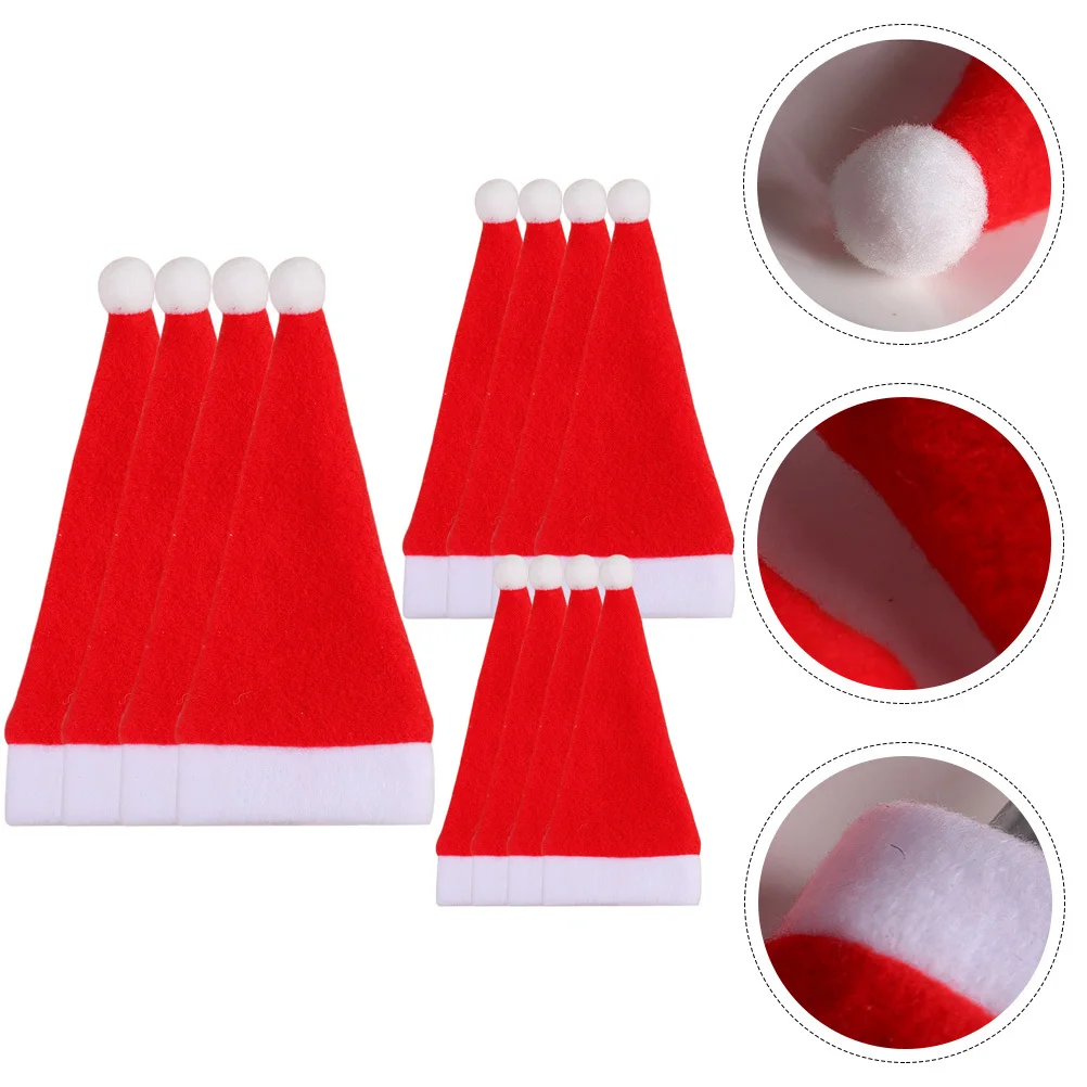 

12Pcs Mini Santa Hats Christmas Wine Bottle Cover Xmas Decoration Silverware Holder Mini Santa Hat Small Christmas Hats
