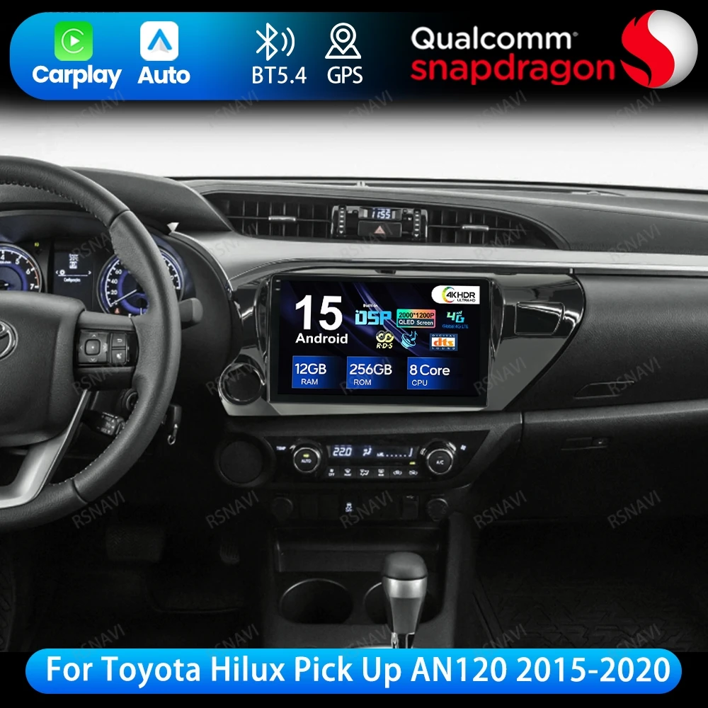 Android 15 para Toyota Hilux Pick Up AN120 2015-2020 GPS 4G LTE 5G WIFI DVD estéreo Qualcomm inalámbrico Carplay Auto Autoradio BT