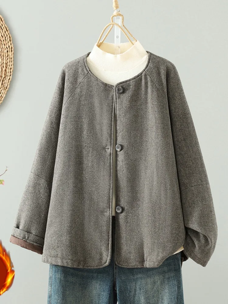 

Thiened Cotton Jaet Женский теплый кардиган Cotton Clothes Дизайн на пуговицах Без толстовки круглого цвета Ne Long Sve Coat