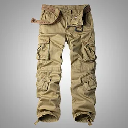 Pantalones Cargo rojos y negros con 8 bolsillos, pantalones de algodón para hombre, pantalones tácticos de camuflaje holgados, monos informales de talla grande 38 44 para hombre