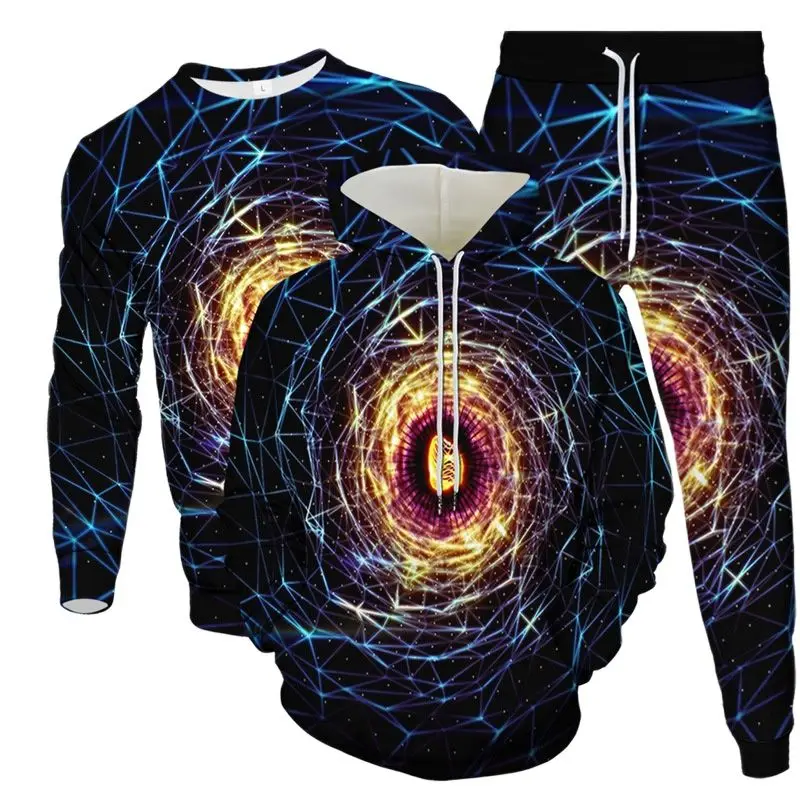 Men Fashion Sweatshirt Jogging Pant Hoodie 3 Pcs Set Women Outdoor Casual Clothes Colorful Vortex 3D Print Tracksuit Size S-6XL