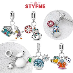 925 Sterling Silver New Christmas Snowman Snowflake Charm Beads Fit Original Bracelets DIY Fine Jewelry Gift for Women
