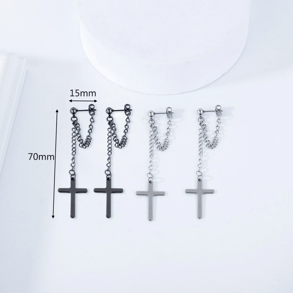 2 Pcs Punk Silver Color Cross Drop Earrings for Women Men Gothic Hip Hop Long Tassel Hanging Earring Jewelry Gift Bijoux image 6