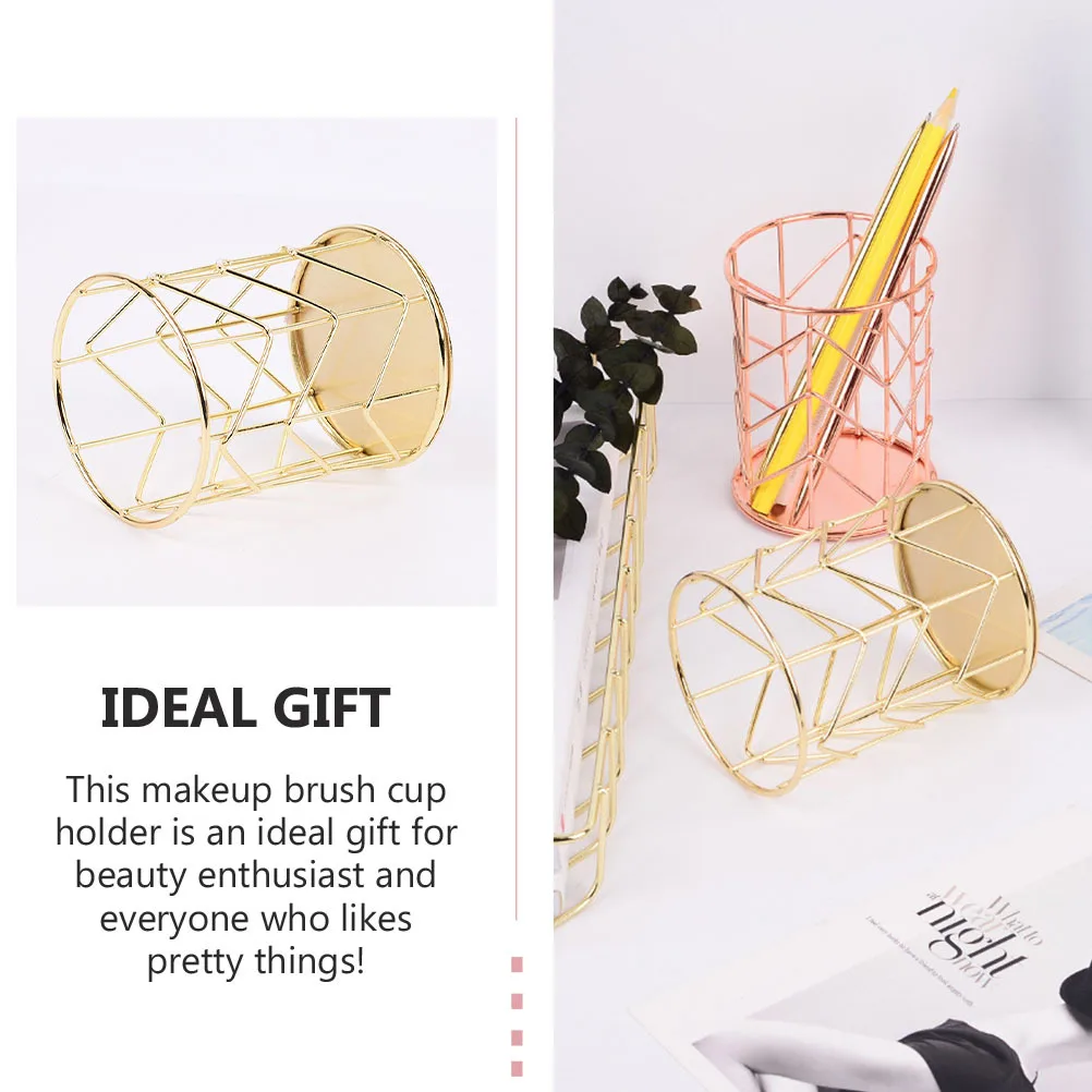 

2Pcs Pen Holder Makeup Brush Storage Organizer Desktop Stationery Basket Iron Art Sundries Container for Dresser Desk Counter