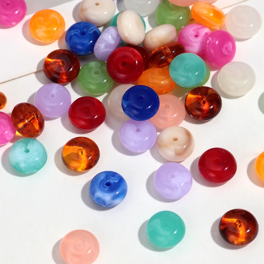 100pcs 13mm Acrylic Flat Round Loose Beads Marble Color Abacus Spacer Bead for DIY Jewelry Making Bracelet Necklace Accessories