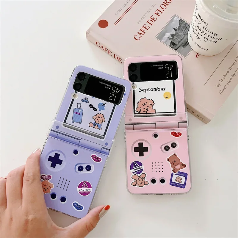 

Retro Gamepad Cute Dog Phone Case for Samsung Galaxy Z Flip 6 5 4 3 Protective Back Cover for ZFlip4 ZFlip5 ZFlip6 Case Shell