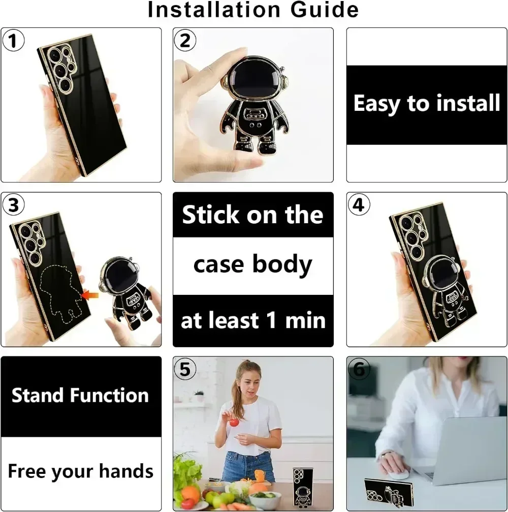 Luxury Astronaut Stand case for Samsung Galaxy S21 S22 Plus S23 FE S24 Ultra Slim Fit Soft Shockproof Bumper Electroplated Cover