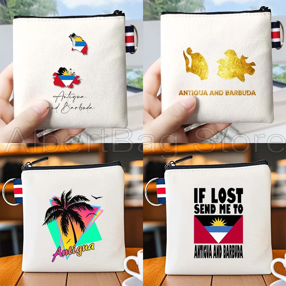 

Antigua Barbuda Map Flag Customized Gifts Canvas Coin Purse Bag Small Square Key Bag Storage Card Bag Cotton Wallet Zipper Pouch