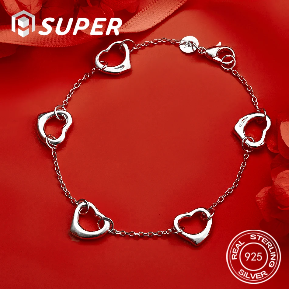 

ALISuper 925 Sterling Silver Exquisite Heart Shape Bracelet Fashion Women's Accessories Party Gift Wedding Jewelry