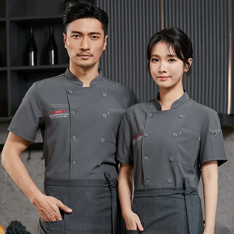 Hotel restaurante cozinha trabalho uniforme manga curta chef jaqueta padaria pastelaria chef verão branco casaco de cozinha