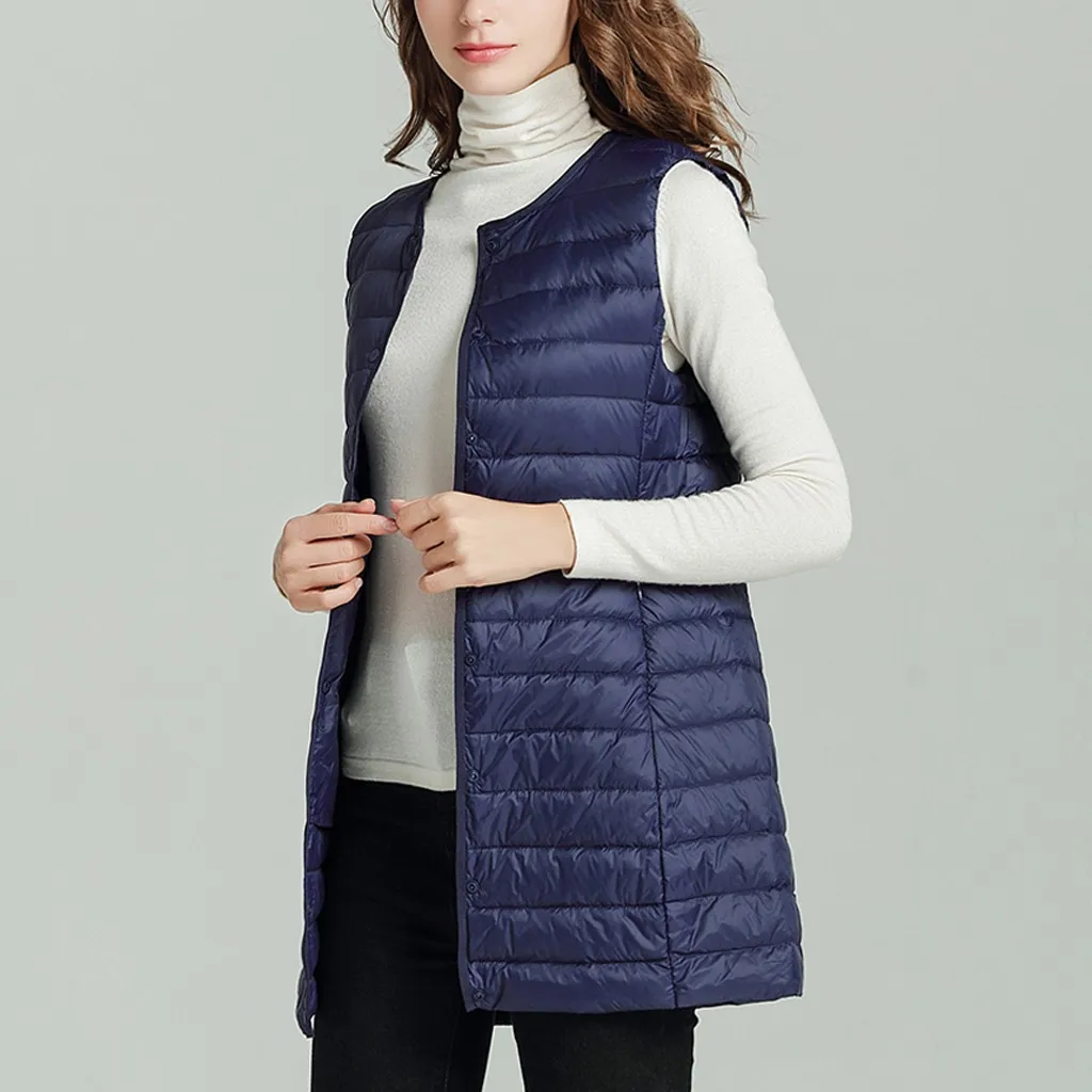 Gilet long en duvet de canard ultra léger pour femme, gilet chaud pour femme, vestes décontractées minces, haute qualité, nouveau, hiver, 2024