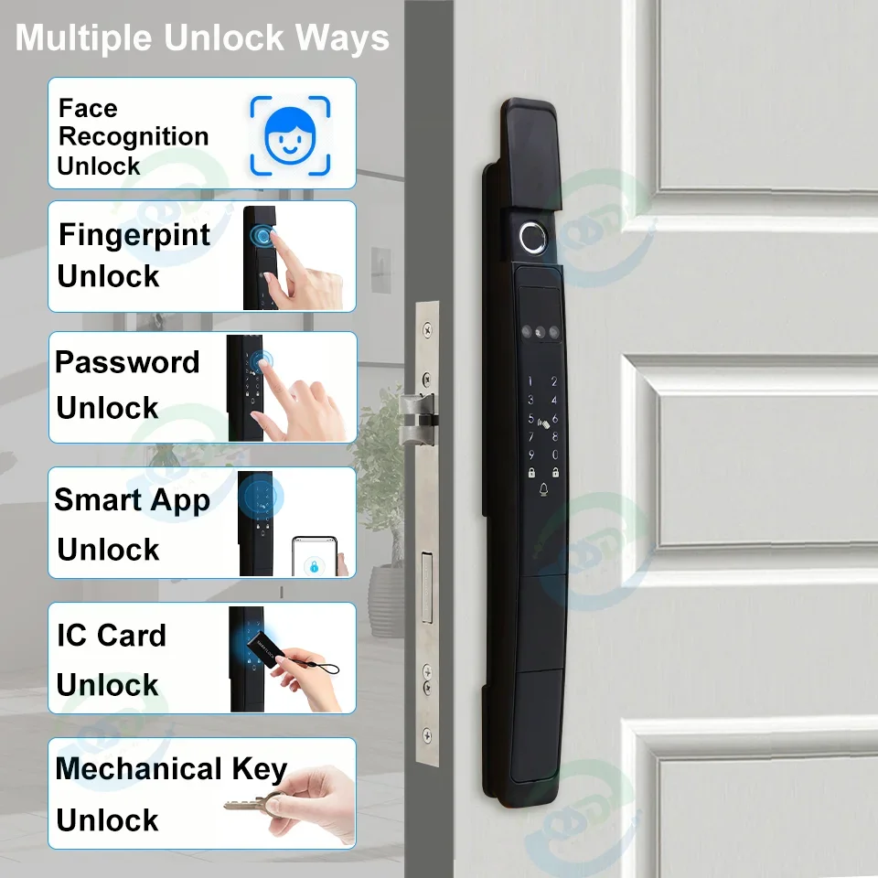 003 Tuya App-Controlled WiFi Smart Sliding Door Lock 3D Face & Fingerprint Recognition Automatic TTLock Intercom Video Smart Loc