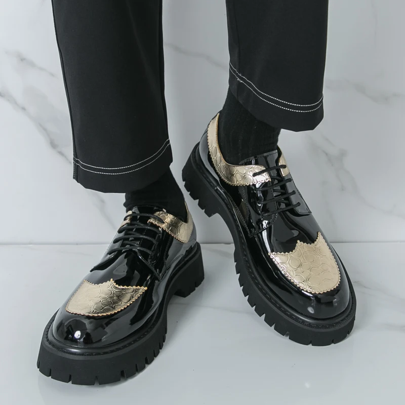 

Men Thick Soled Derby Shoes Color Blocked Tassel Business Gentlemen Banquet Men Shoes